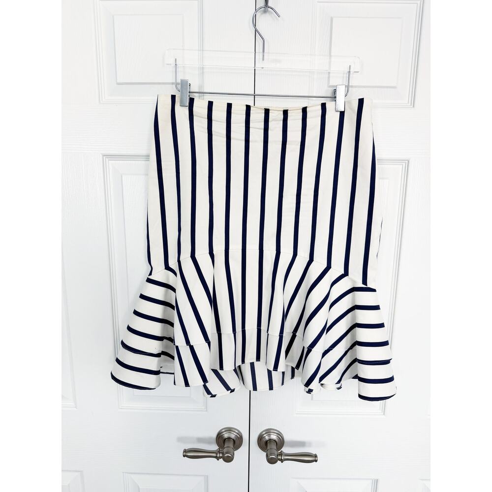 Lauren Ralph Lauren White Navy Striped Tiered Ruffle Hem Skirt Nautical Preppy